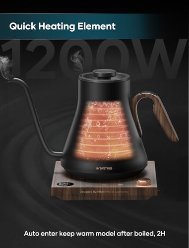 Image of INTASTING Gooseneck Electric Kettle with 1℉ Temperature Control, 0.9 Liter | Fast Heating, Stainless Steel Interior, for Pour Over Coffee, Tea & Boiling Water, Keep Warm, Auto Shut-Off, Onyx Black