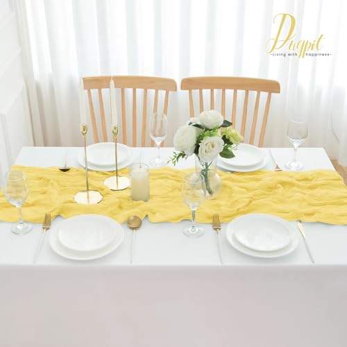 4Pack Light Yellow Cheesecloth Table Runner 10FT Gauze Cheese Cloth Table Runner 35x120Inch Long Boho Spring Easter Table Runners Rustic Sheer Table Runners for Wedding Baby Bridal Shower Decor by Dugpit - Used condition - Image 7