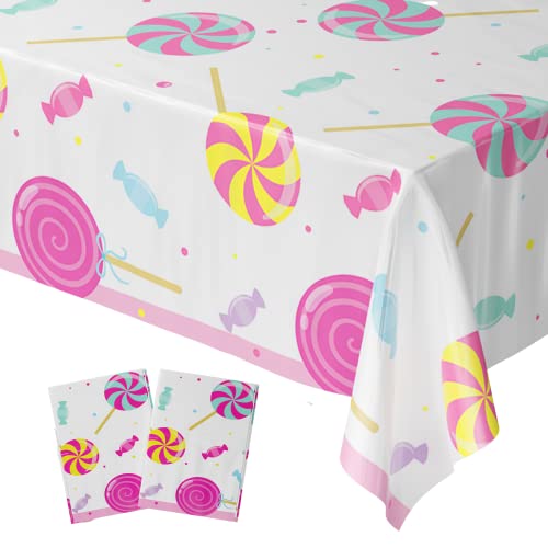 Candy Table Covers (Pack of 2) - 54"x108" XL - Colorful Candy Theme Table Cloth, Candy Birthday Party Supplies, Candy Theme Birthday Decorations, Lollipop Party Birthday Party, Blue Orchards