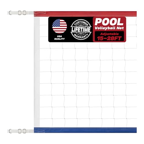 YUXUXU Upgraded Swimming Pool Volleyball Net Replacement Extended 15FT-28FT Adjustable Enhanced All Weather with Waterproof Extra Thick Borders and Nylon Straps-15x3FT Red White Blue (Net Only)