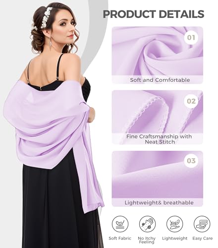Elegant Shawls and Wraps for Evening Dresses, Bridal Party, and Formal Occasions - Chiffon, Lightweight - Women's Bride Bridesmaid Shawl for Wedding - Light Purple4