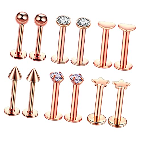 shamjina 12 Unidades 16G Brincos de aço Inoxidável para Lábios Labret Piercing Barbell Pregos Pierci