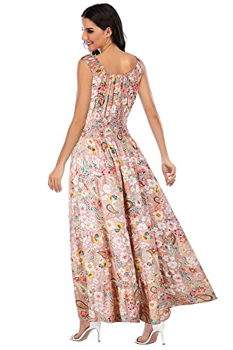 Image of OSTOO Women's 2026 Summer Boho Floral Print Tiered Casual Flowy Long Maxi Dress