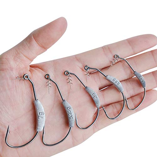 Shunwei 25 Pcs/Box Weighted Swimbait Hooks, Weighted Fishing Hooks Saltwater Mixed 5 Size #TOP5