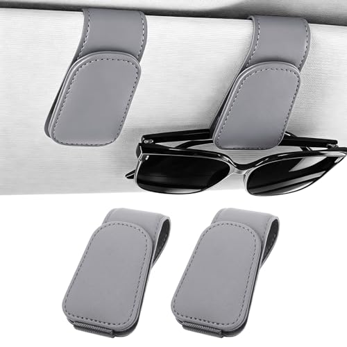 Heshebuy 2 Stück Brillenhalter für Auto Sonnenblende, Brillenhalter für Auto, Sonnenbrillenhalter Auto, Magnetische Auto Visier Brillenhalter,Sonnenbrillen Halterung/Ticket-Kartenclip (Hellgrau)