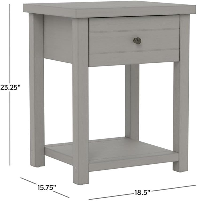 BOWERY HILL Modern 1 Drawer Accent Table, 23.25" H x 18.5" W x 15.75" D, Laminated Particleboard and MDF in Gray, Dark Antique Bronze Knob, Lower Shelf, Versatile End Table for Bedroom or Living Room