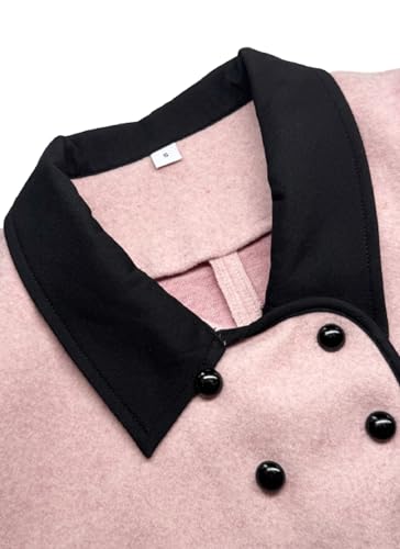 Women's Pink Solid Coats Double Breasted Midi Peacoat Thick Walker Trench match Flap Pockets Loose 2025 Fall4