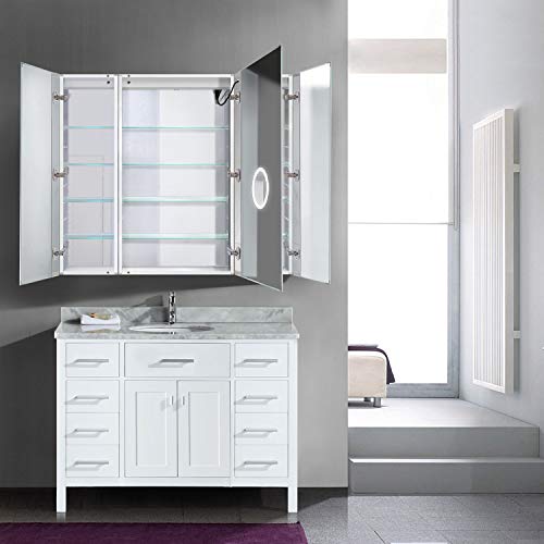 Krugg Led Tri-View Medicine Cabinets With Defogger, Dimmer, 3X Makeup Mirror, Outlet & Usb (48 X 42 Left Right Right) #TOP3