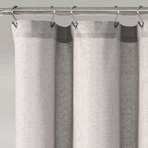 Image of Lush Decor Linen Button Shower Curtain, 72 inch W x 84 inch L, Gray & Off White - Extra Long Shower Curtains - Gray Shower Curtain Fabric - Farmhouse Bathroom Decor