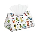 Cute Cartoon Robots Tissue Box Cover 7.9X4.9X4.5'' Long Tissue Cube Box Organizer for Bathroom Vanity Countertop Office