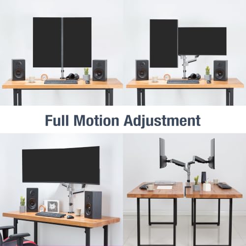 Image of AVLT-Power Dual Monitor Stacking Vertical Mount with Two Gas Spring Aluminum Arm Computer Stand Riser- Full Motion Adjustable, Heavy Duty Holds 17 to 32 Inch Screens, Up to 17.6 lbs Each, VESA 75 /100 | Supports flat /curved /ultrawide screens up to 19.8 lbs each. Smooth gas spring, VESA 75x75 /100x100 and cable management
