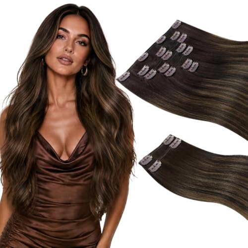 Sunny Hair Clip in Hair Extensions Real Human Hair Balayage 26 Inch 190g