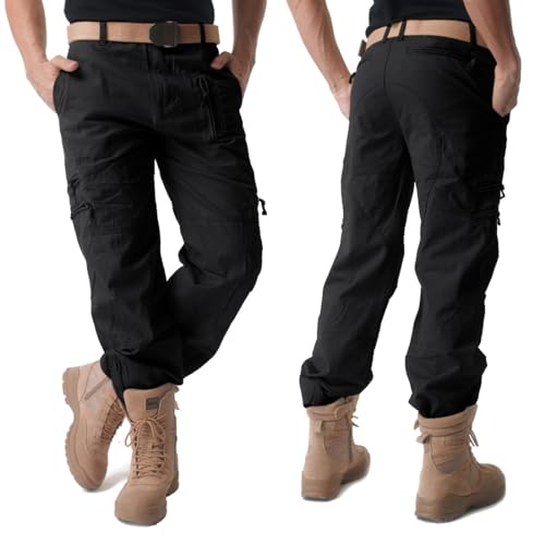 Image of CRYSULLY Men's Cotton Multi-Pockets Work Pants Tactical Outdoor Military Army Cargo Pants (No Belt)