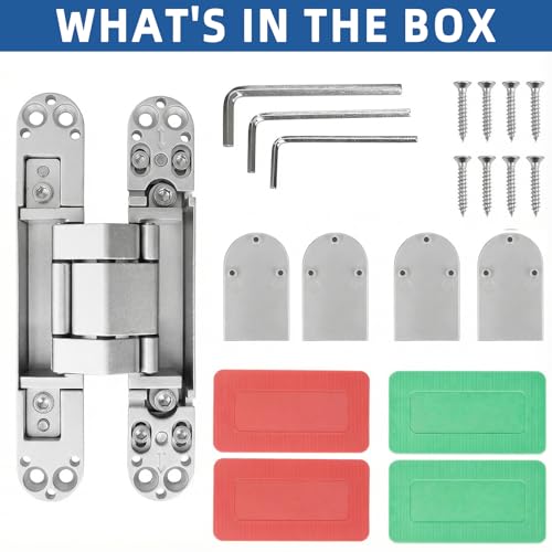 TamBee Invisible Hinges Hidden Door Hinges Concealed Door Hinges, Outswing Hidden Door Hinge 3 Way Adjustable Butt Hinge 7inch 2PCs
