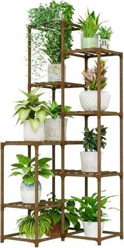 Bamworld Soporte para Plantas de Interior y Exterior Estante de Esquina Alto para Plantas Soporte de Flores de Madera Organizador para Múltiples Plantas para Patio, Porche, Balcón y Jardín