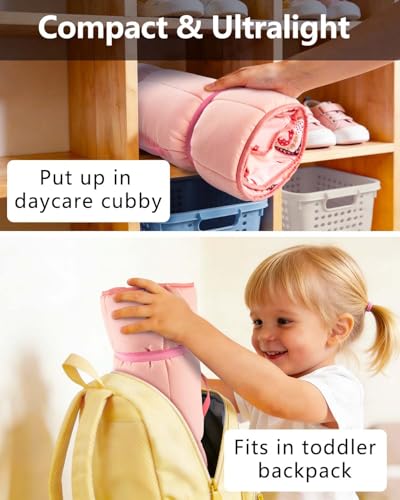 Image of Primlect Toddler Nap Mat, Portable Rolled Sleeping Mat | 51 inchx31 All-in-One Sleeping Bag with Removable Pillow and Soft Blanket, Machine Washable, for Daycare Travel, for Boys Girls