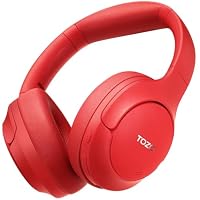TOZO HT2 Hybrid Active Noise Cancelling Wireless Headphones, 60H Playtime Lossless Audio Over Ear Bluetooth Headphones, Hi-Res Audio Deep Bass Foldable Lightweight Headset for Workout Red