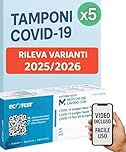 5 x Tamponi Covid 19 Rapido 2026 Nasale PRONTO ALL'USO, Kit Rapido Tampone per l'Antigene SARS-COV-2 Validato Nuove Varianti 2025/2026. Sensibilità 100% a carica virale alta (5 TEST)