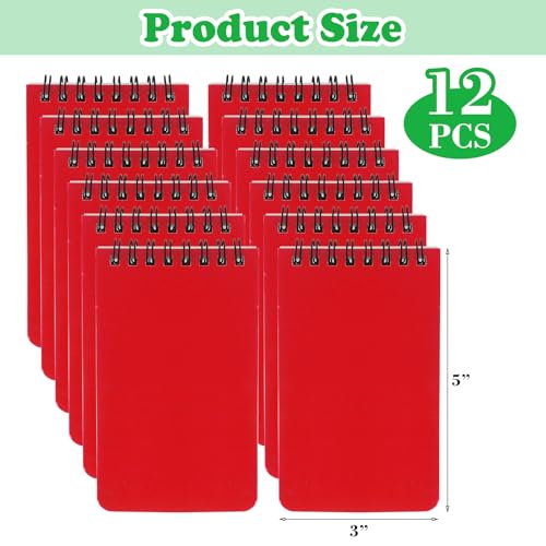Image of 12 Pack mini Spiral Steno Pads,3x5 Inch Small Pocket Notebooks,75 Sheets /150 Pages College Ruled Lined Note Pads For Kids Adults Outdoor,Home,School,Office (Red)