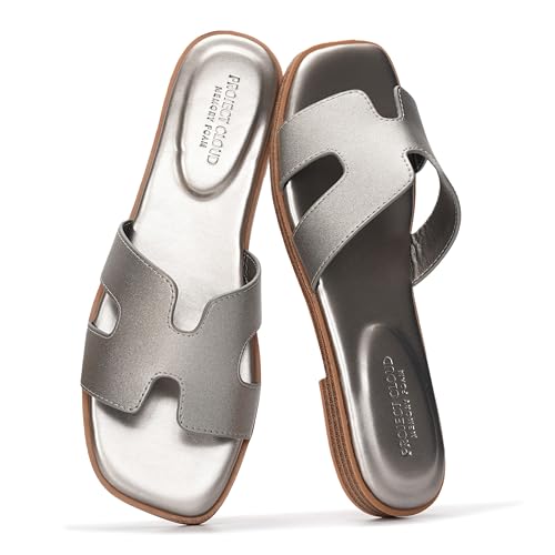 Image of Project Cloud 100% Genuine Leather Sandals for Women 2026 - Fashion Flat Womens Sandals with Memory Foam Insole Slides Sandals Women Footwear - Mules Women's Sandals (Jannel)