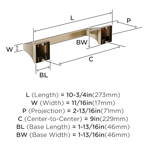 Image of Amerock Mulholland 9 inch Golden Champagne Towel Bar | Decorative bathroom hardware in durable Zinc /Stainless Steel construction; mounting hardware included for easy installation