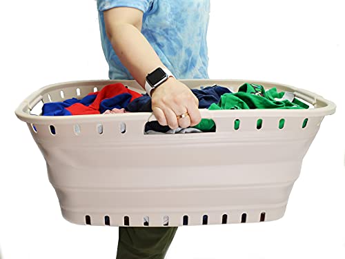 SAMMART 44L Collapsible Plastic Laundry Basket - Foldable Pop Up Storage Container/Organizer - Portable Washing Tub - Space Saving Hamper/Basket (1, Apricot), Size : 64.5 x 44 x 26 cm - Image 7
