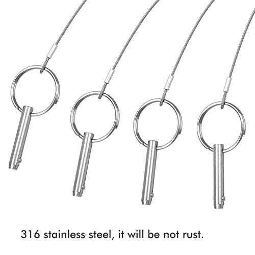 Quick Release Pin Bimini Top Pins Diameter 0.25 Inch,Total Length 1.49 Inch, Usable Length 1 Inch, With Lanyard For Boat Bimini Top Deck Hinge (4 Pcs) #TOP4