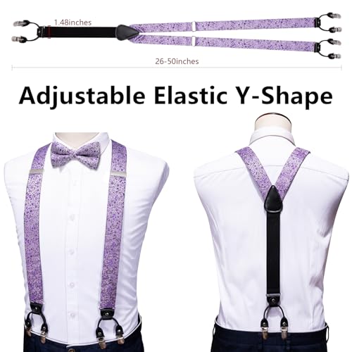Image of YOHOWA Men Suspenders 6 Clips Strength Adjustable Y Braces Pre-Tied Bow Tie Set Formal Wedding Party