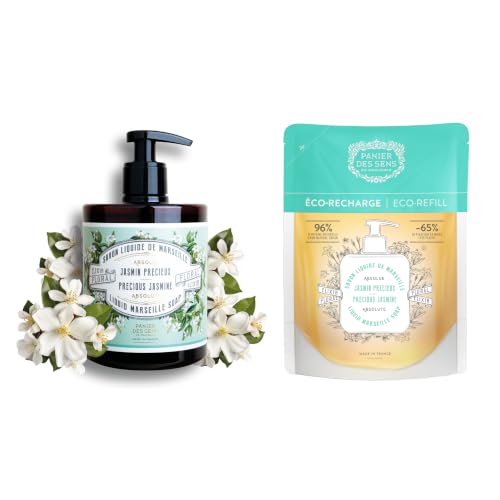 Image of Panier des Sens Jasmine Liquid Hand Soap, 33.8 fl oz | Premium French Liquid Hand Soap | Savon de Marseille Soap | 97% Natural Ingredients | Gentle Daily Cleansing