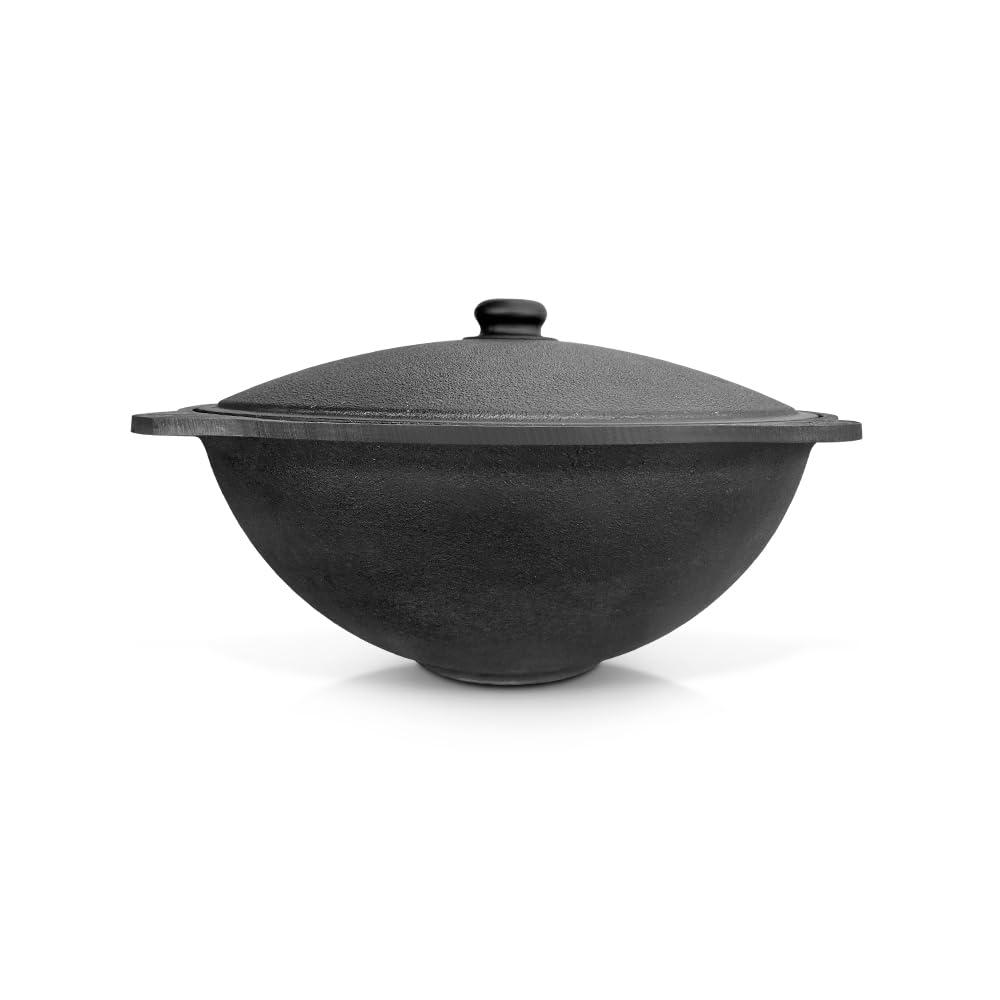 Termómetro para horno de 44 cm de diámetro, 5 anillas, 48 cm, hierro fundido, tapa de 46,5 cm de diámetro, 16 L, cuchara espumadera de 48 cm (set – 517)