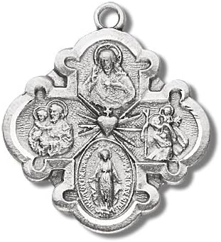 Amazon.com: Sterling Silver Religious Medal Large Fancy 4 Way with 24 ...