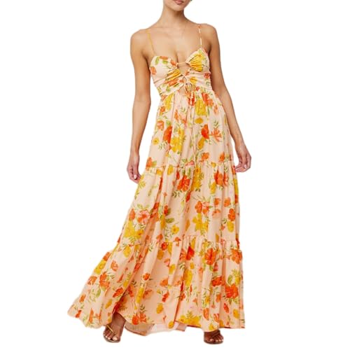 Y2K - Vestido de verano para mujer, sin mangas, tirantes delgados, con tirantes cruzados, para la playa, naranja, M
