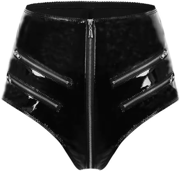 Women Latex Panties PVC Leather Latex Shorts Underwear Zipper Crotch Briefs Lingerie Panties Clubwear Customizable