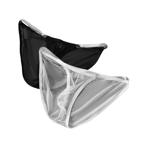 Uneihoiz Men's Thin Sheer Transparent Special Invisible Straps Waist Underwear Brief Packs Large Black/White