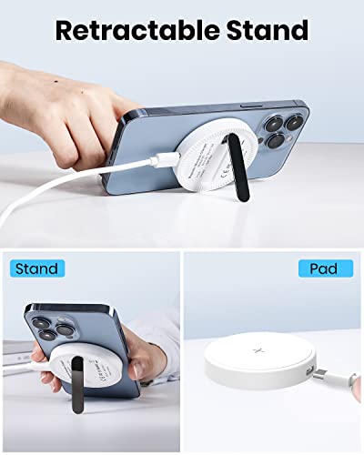 Image of Magnetic Wireless Charger for Apple: MGG Mag-Safe Charging Pad for iPhone 15 /14 /13 /12 Pro Max /Plus /Mini - Mag Charger Pad for AirPods Pro 3 2 with 18W Adapter and Kickstand
