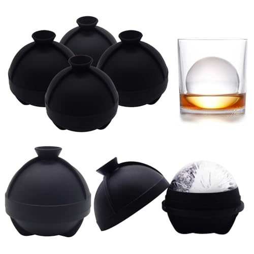 Helpcook Sphere Ice Molds - 6 Pack - Silicone Ice Ball Molds with Built-in Funnel - Round Ice Cube Molds - Make 2.5 Inch Big Ice Sphere for Whiskey & Cocktails,Food Grade and BPA Free, Black