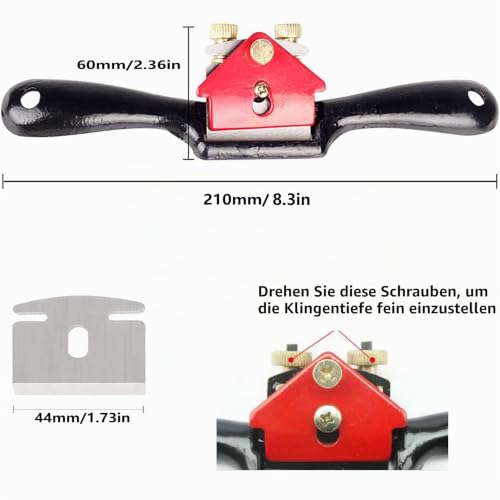 Foto von XPOOP Schweifhobel, 210 mm Anpassung Holzbearbeitung Schneide Plane Spokeshave Hand Trimmen Werkzeug, Mit 8 Ersatzklingen, Einstellbar Handhobel-Handwerkzeug mit Schrauben