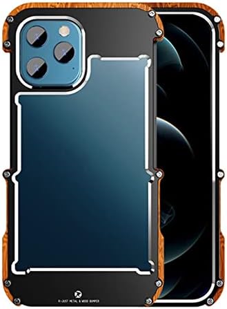 FULNES Aluminum Bumper Metal & Wood Shockproof Back Phone Case for iPhone 13 12 Pro Max 12 Mini 11 Pro X 7 8 Plus XR XS SE2020 Cover 2022 (Color : Preto, Size : iPhone 12 Pro Max)