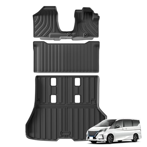 ZUNDUO 日産 セレナ C27 E-POWER 専用 フロアマット&ラゲッジマット 3Dカーマット C27 EPOWER/ハイブリッド/7人乗り車/8人乗り車 2016年8月-現行 3Dフロアマット トランクマット 防水 防滑 防汚 TPE素材 取付簡単 カー用品 耐摩擦 カスタムパーツ インテリア 保護パーツ(C27 e-power 1-2列目フロアマット+ラゲッジマット)