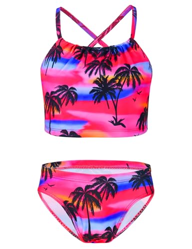 Image of TENVDA Girls Swimsuit 2-Piece Halter Tankini Set Beach Sport Bathing Suit UPF 50+ Swimwear