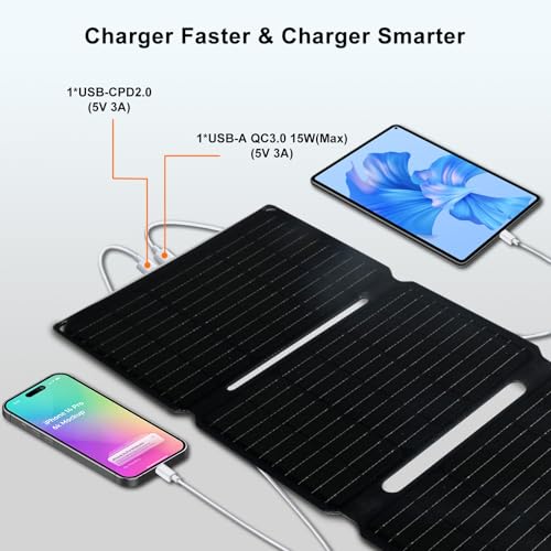Yinleader 30W Tragbares Solarpanel – Faltbares Solarladegerät mit 18W USB-C & USB-A QC3.0 Schnellladung, IP65 Wasserdicht, Kompatibel mit Handy, Tablet, Powerstation