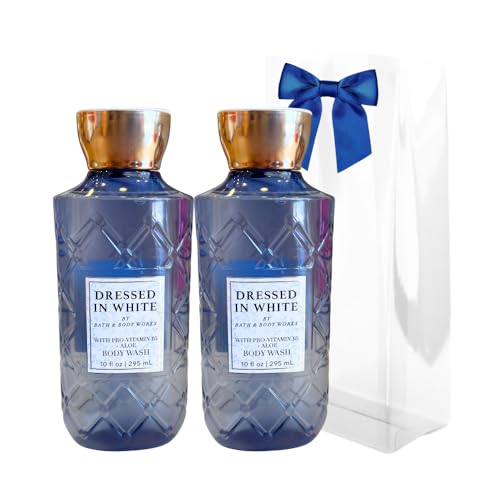 Bath & Body Works DRESSED IN WHITE Body Wash 2-piece Gift Set with a Red Bow for Holidays 10 fl oz each