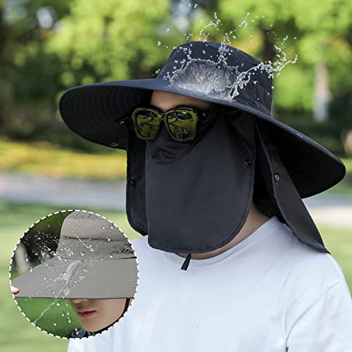 Image of Women Wide Brim Face Mask Sun Hat Detachable Neck Face Flap Ponytail UV Protection Visor Hat Garden Fishing Hiking