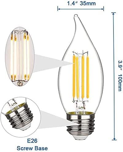 Kgc Led Candelabra Bulb, 2700K Warm White,450Lm,Led Dimmable Edison Bulb,4.5W Equivalent To 50W, E26 Medium Base Led Candle Bulbs,Ul Listed Ca11/C35 Clear Glass Flame Shape Bent Tip (E26 Base-6 Pack) #TOP1