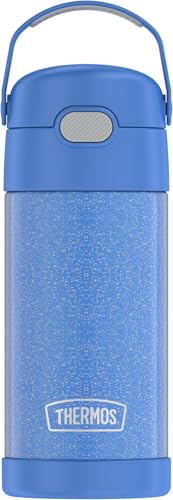 Image of THERMOS FUNTAINER Water Bottle with Straw, 12oz, Glitter Periwinkle | Kids Stainless Steel Insulated Water Bottle, Keeps Drinks Cold Longer for School & Play, BPA-Free