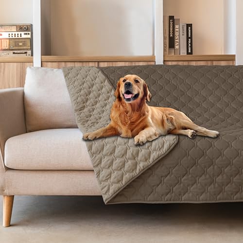 Image of gogobunny 100% Double Sided Waterproof Dog Blanket Soft Pet Bed Cover Reversible Protect Furniture Couch Sofa Car for Puppy Cat Kids (Dark Walnut /Light Walnut, 82x120 Inch (Pack of 1))