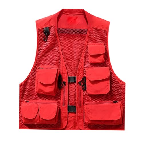 KBOPLEMQ Chaleco de verano para hombre, sin mangas, ligero, con muchos bolsillos, transpirable, de secado rápido, de safari, chaleco de pesca para hombre