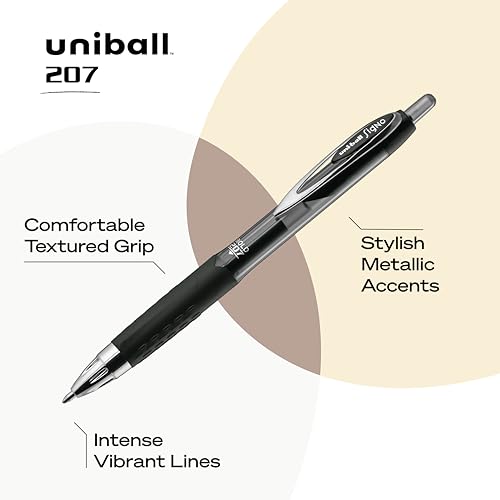Bolígrafos Retráctiles Gel Uni-Ball 207, Punta Mediana 0.7mm, Negro, Pack 5 miniatura 3