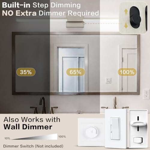 Image of SOLFART Bathroom Lights Over Mirror 40-Inch: Brushed Nickel 5CCT Dimmable Bathroom Vanity Light, Solid Frosted Acrylic, Built-in Dimmer, 360 Degree Rotation, ETL IP44