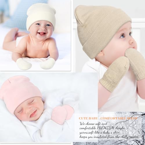 Image of Baby Beanie Hat Gloves Set, Kids Winter Warm Knit Hat with glvoes,Toddler Soft Beanie for Little Boys Little Girls Children